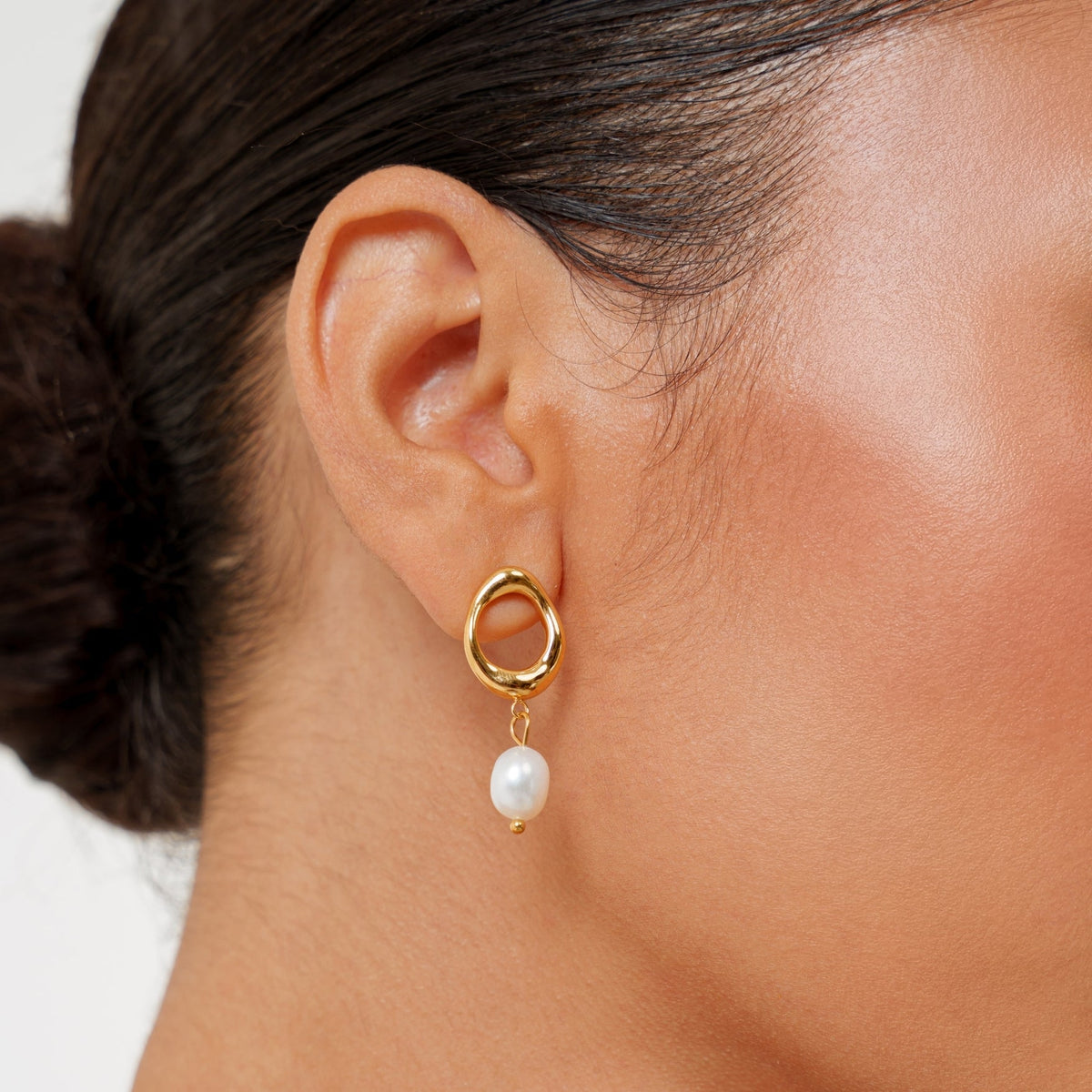 Freshwater Pearl Drop Hoop Earrings — Isola