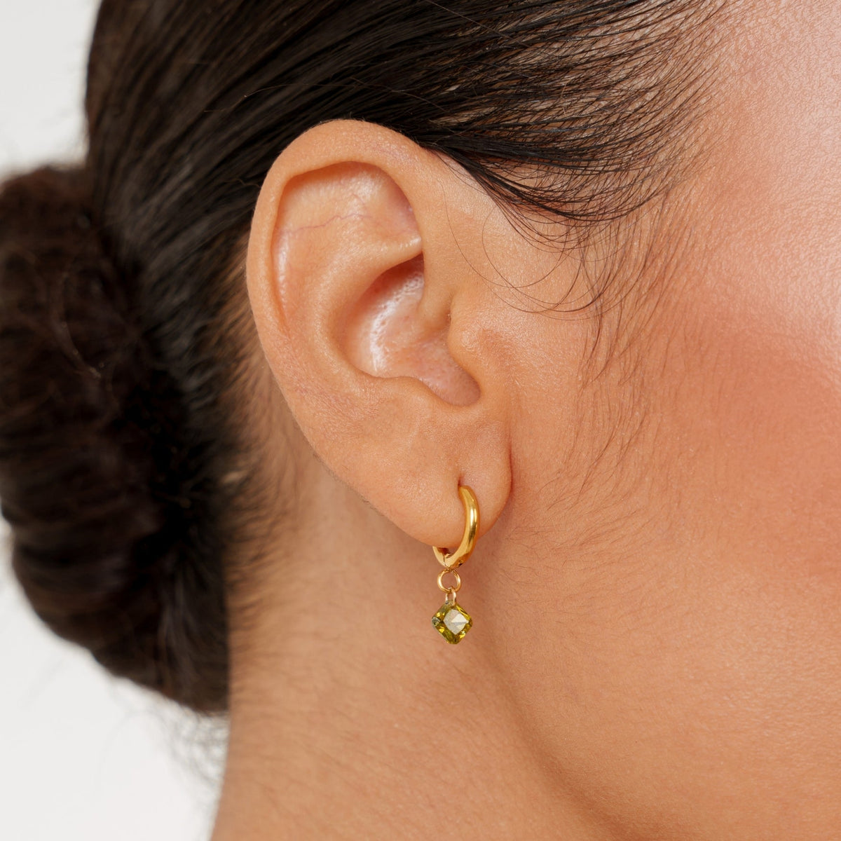 Green Zircon Drop Hoop Earrings, 10 mm — Lime