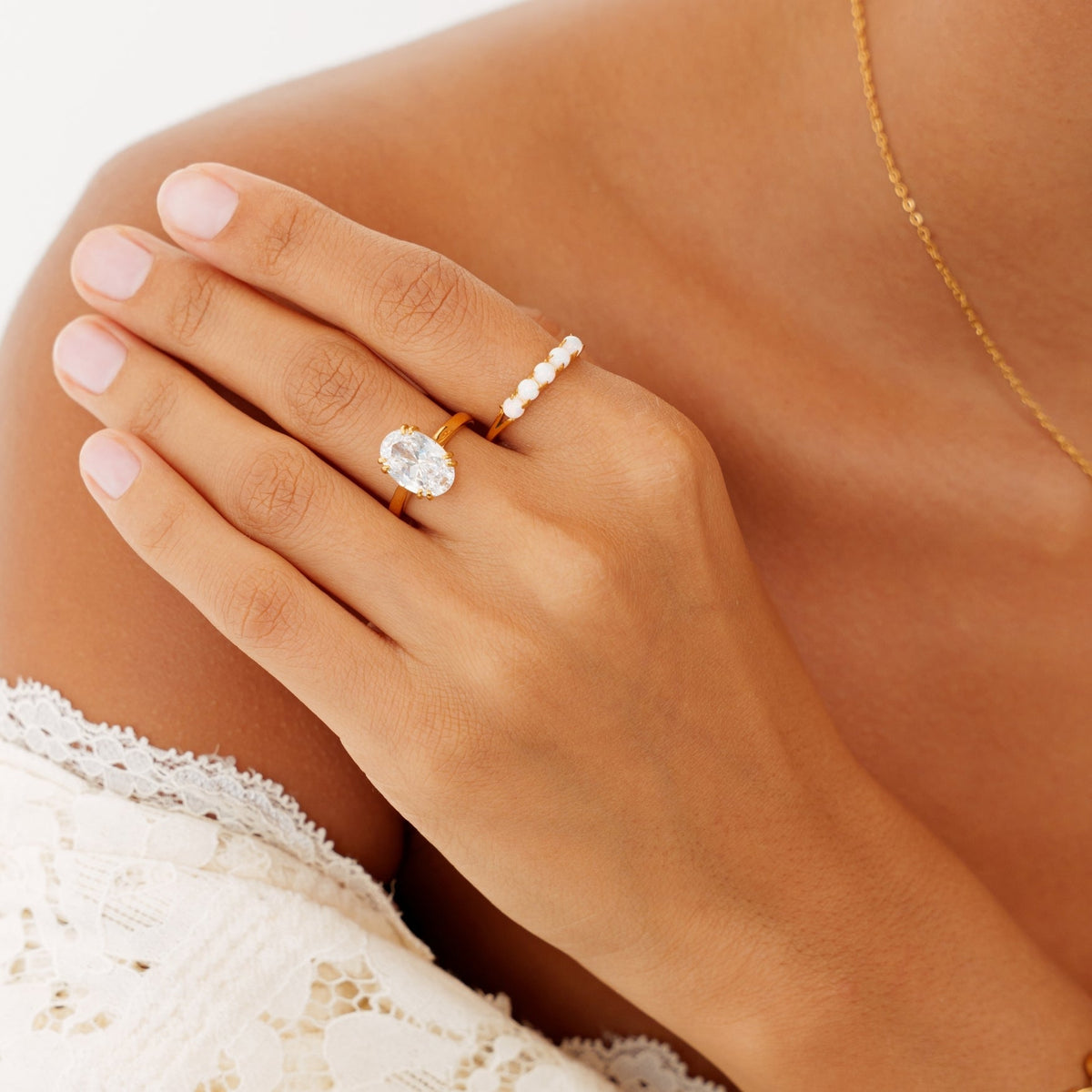 Oval Zircon Solitaire Ring, Stainless Steel