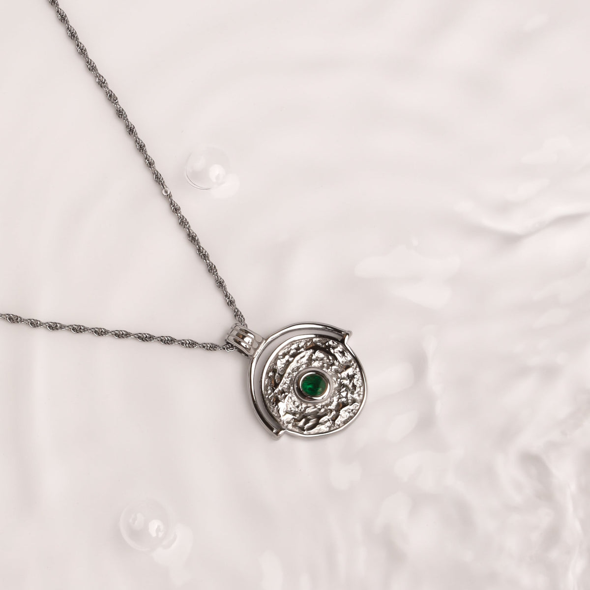 Green Stone Coin Pendant Necklace — Gaia