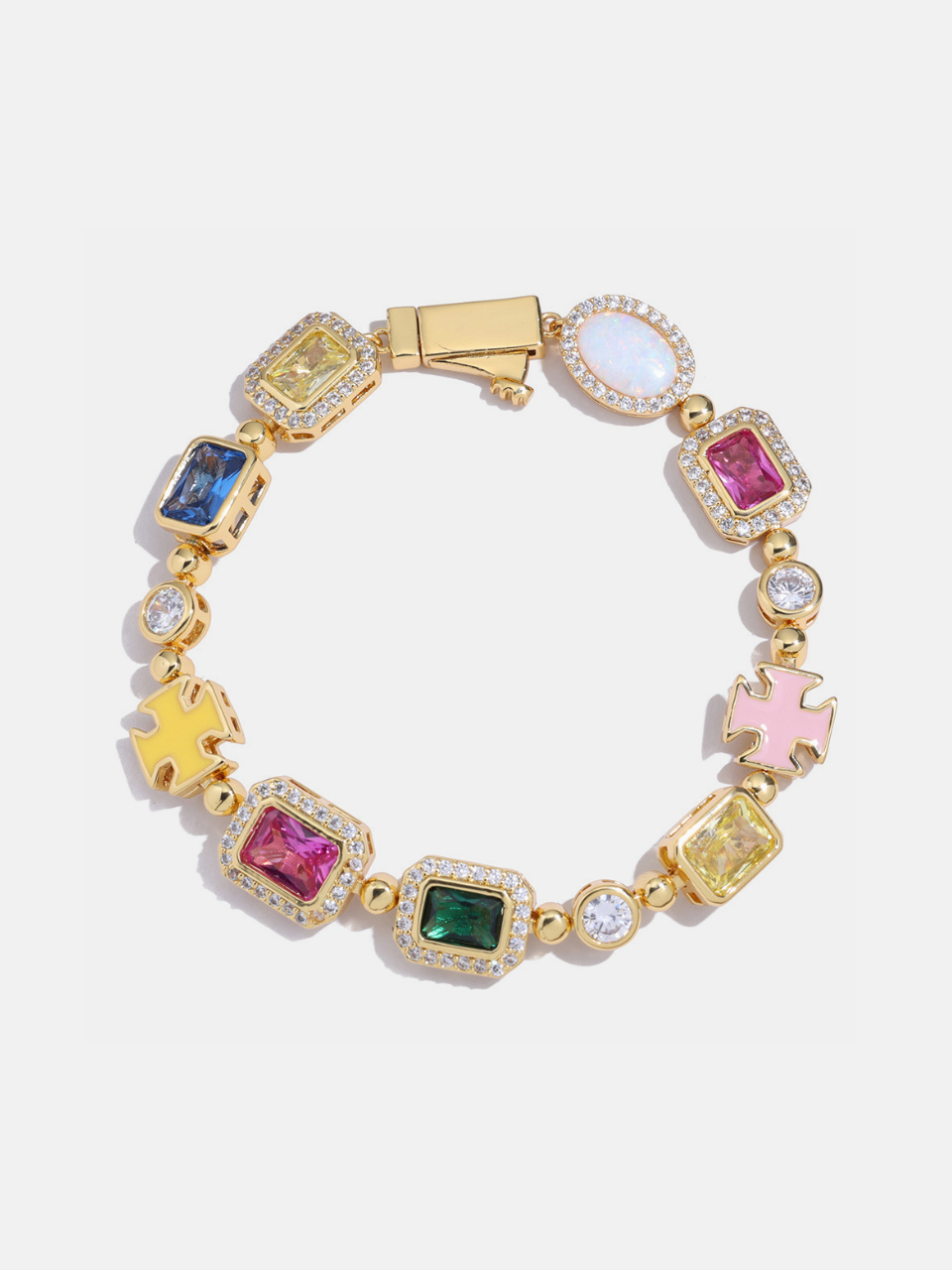 Multicolor Geometric Necklace and Bracelet Set, 18K Gold-Plated Steel