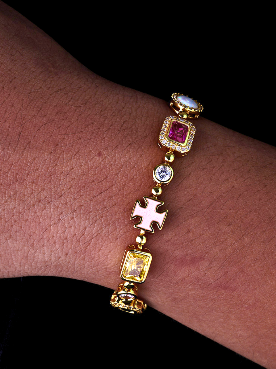 Men’s Multicolor Geometric Bracelet, 18K Gold-Plated Steel