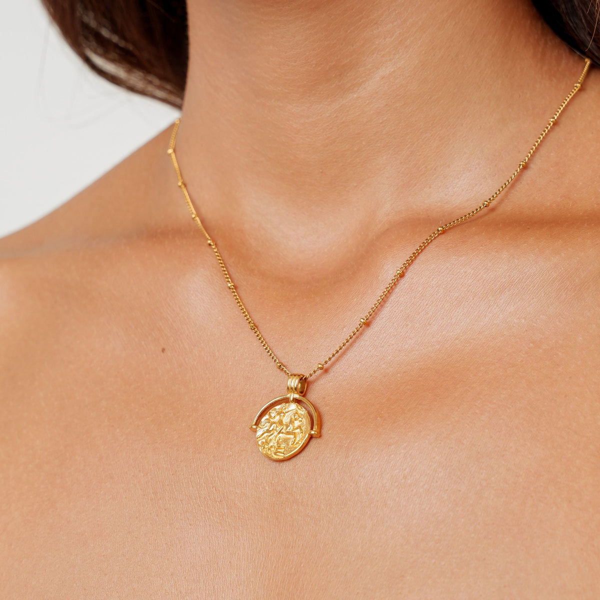 Athena Coin Pendant Necklace, Steel — Goddess