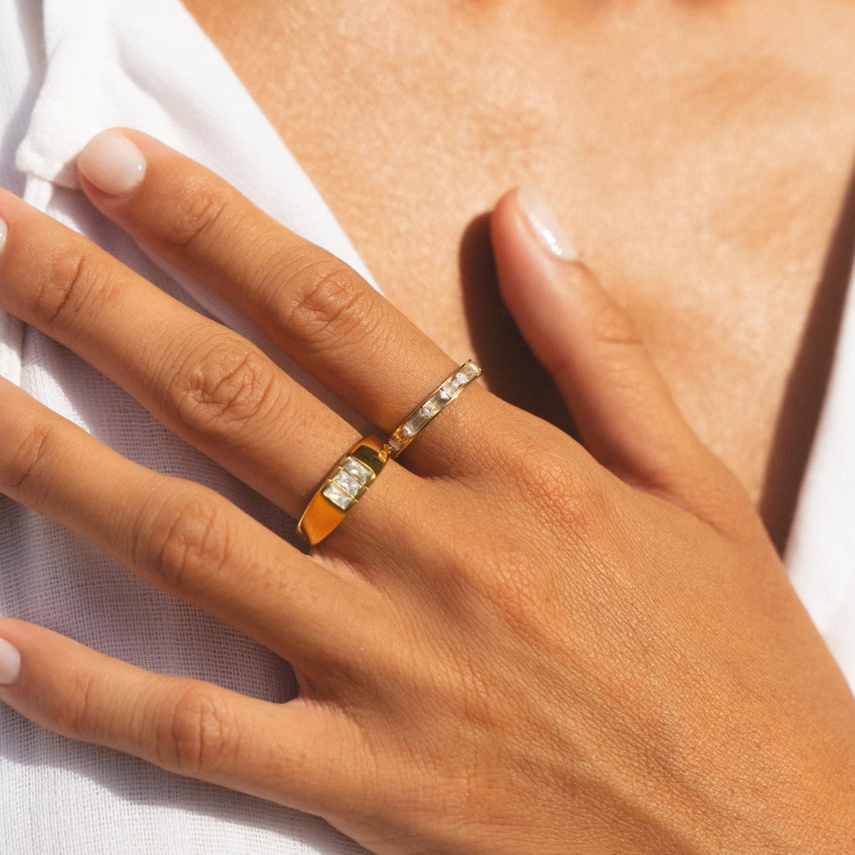 Three Baguette Stone Signet Ring, Steel