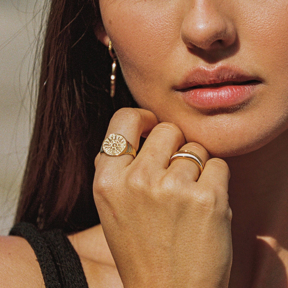 Engraved Sun Disc Signet Ring, Steel
