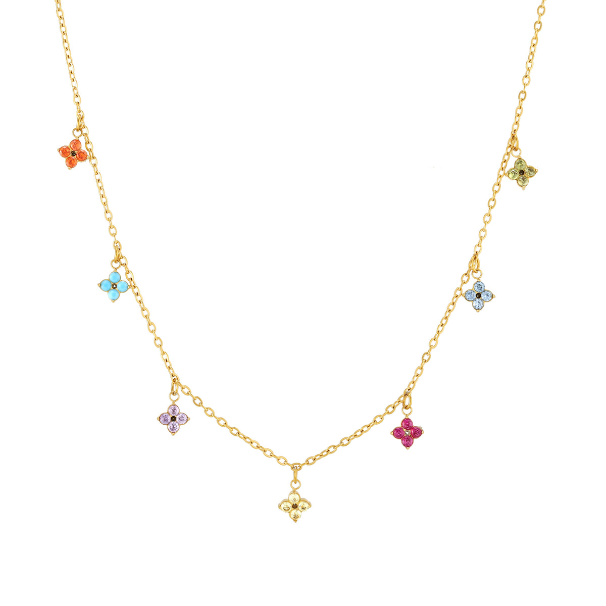 Multicolor Zircon Flower Charm Necklace