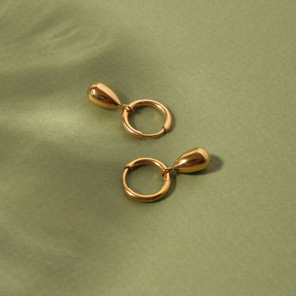 Teardrop Charm Huggie Hoop Earrings, Steel