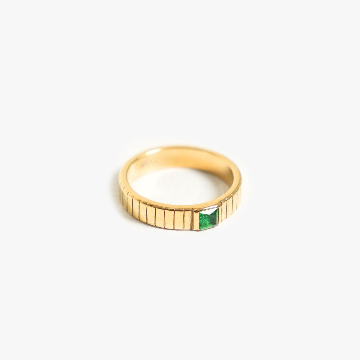 Green Zirconia Ribbed Band Ring, Stainless Steel
