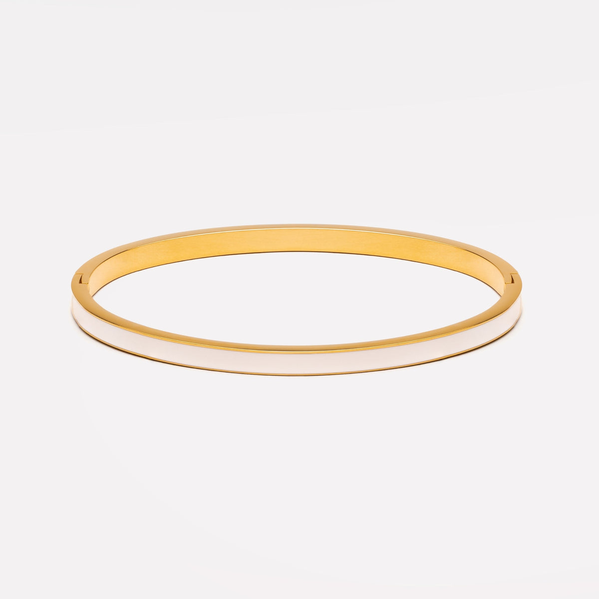 White Enamel Oval Bangle, Steel — Halo