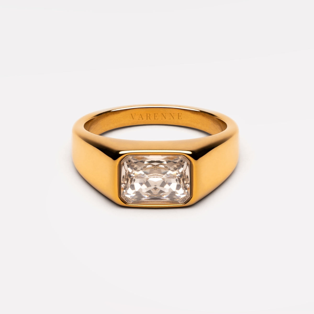 White Zircon Rectangular Signet Ring — Kaia