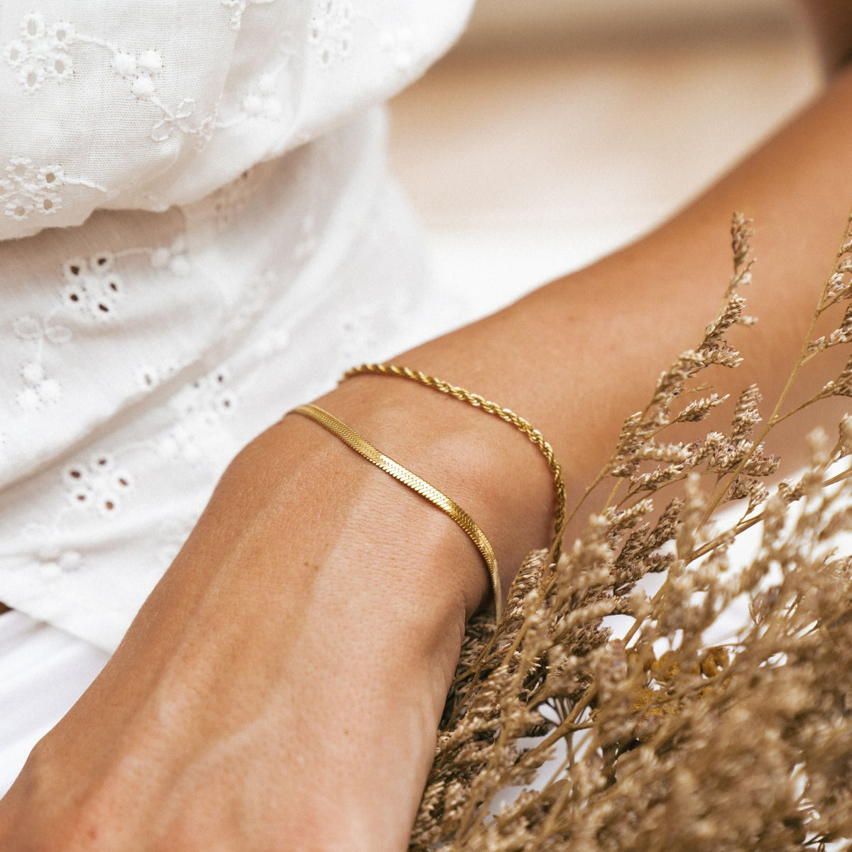 Herringbone and Rope Layered Bracelet — Ios