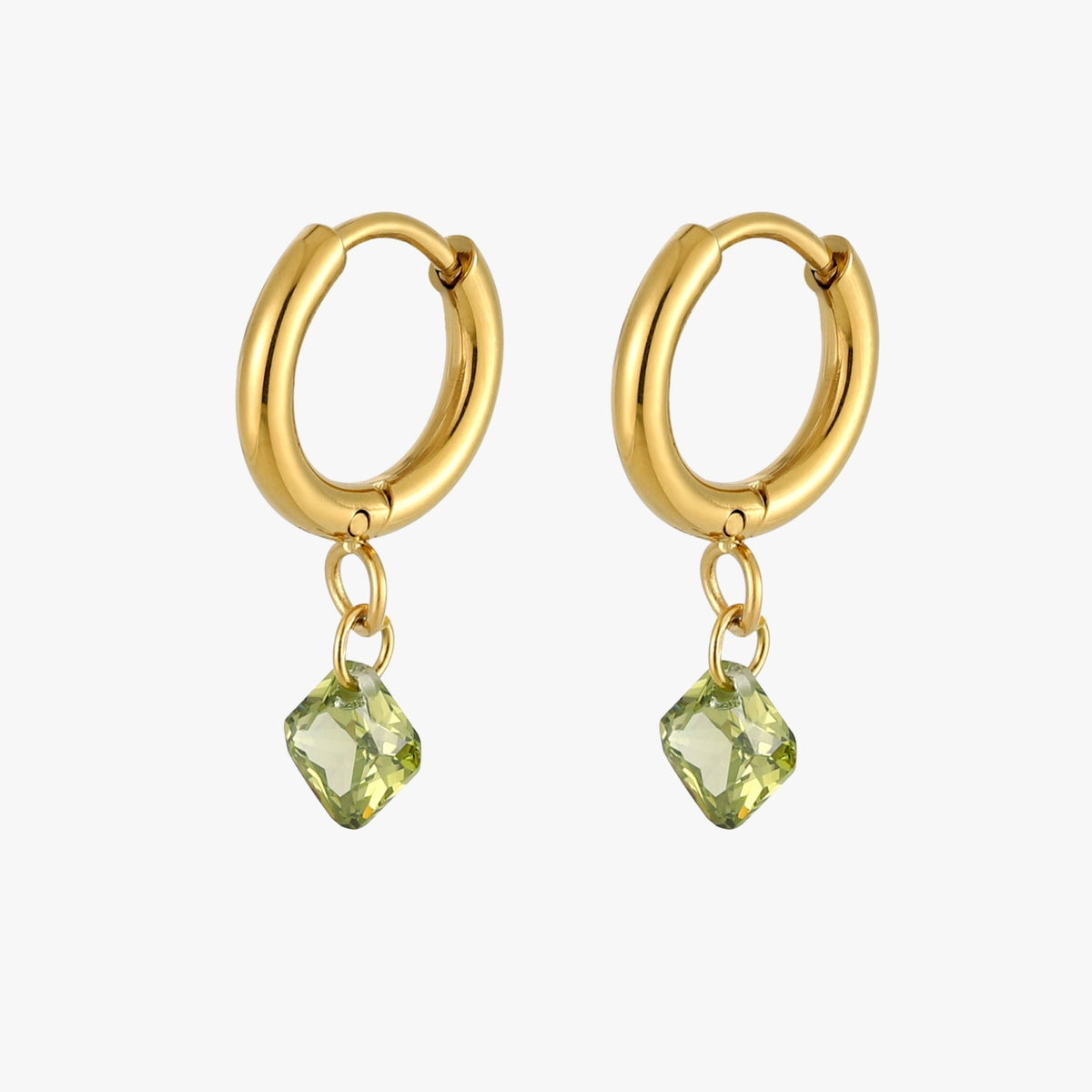 Green Zircon Drop Hoop Earrings, 10 mm — Lime