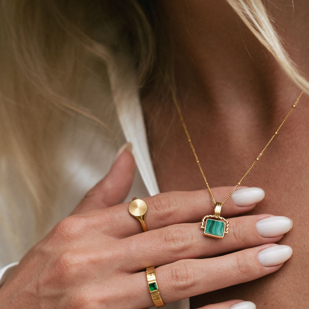 Green Malachite Pendant Necklace, 45 cm