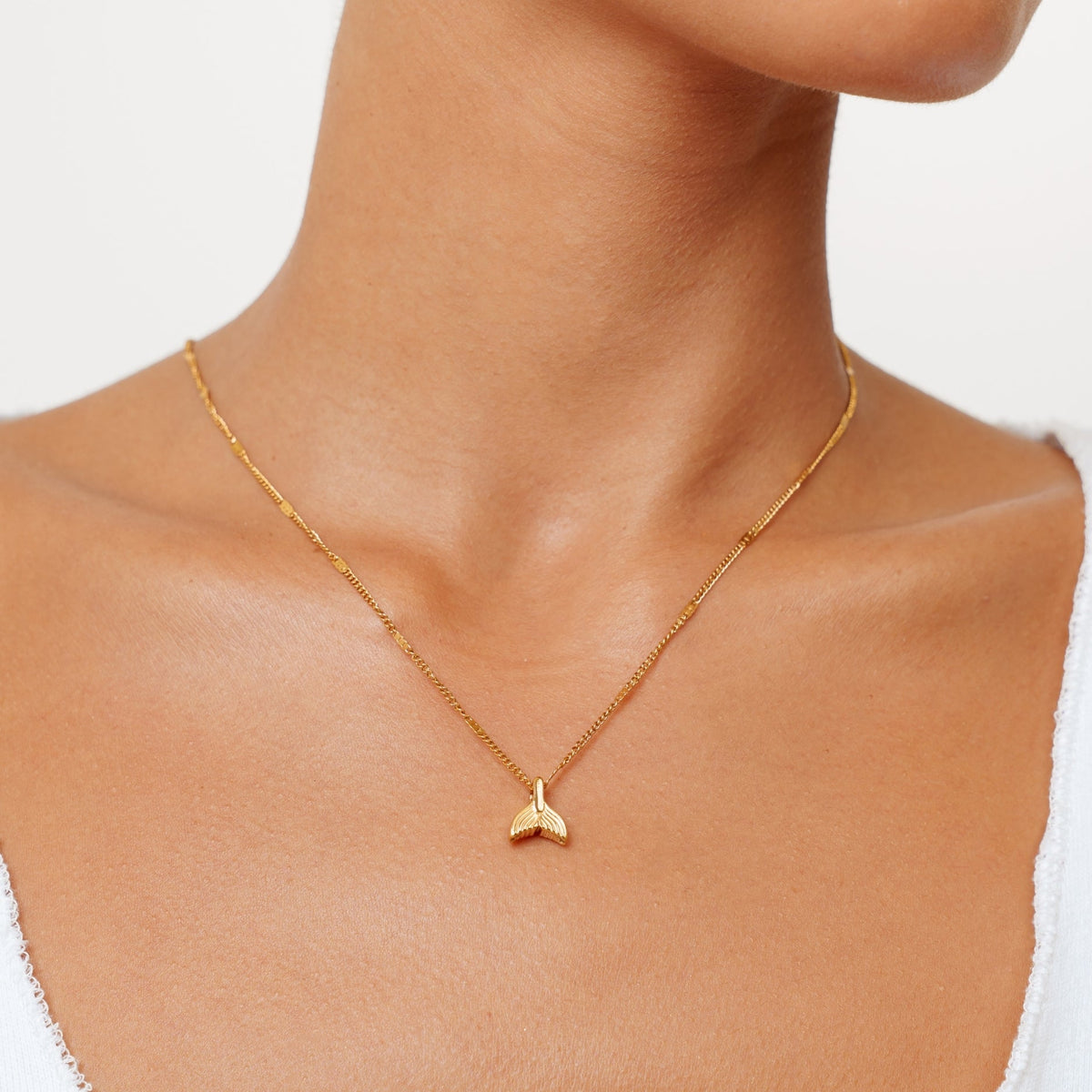 Mermaid Tail Pendant Necklace, 18K Gold PVD Steel