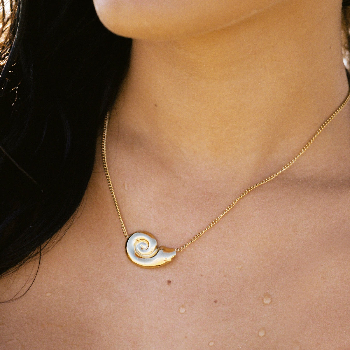 Spiral Shell Pendant Necklace, 18K Gold PVD Steel