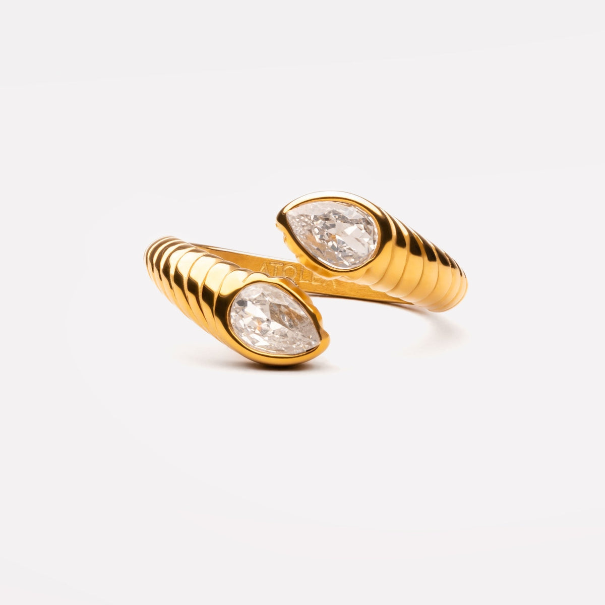 Two Pear Zircon Open Ring, Steel — Naya