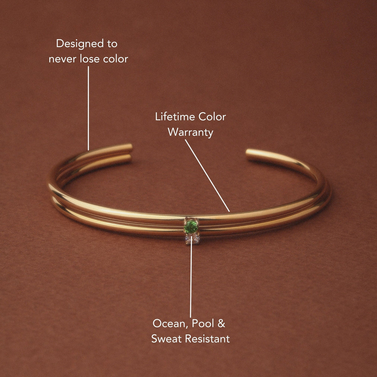 Green Zircon Open Cuff Bracelet, Steel
