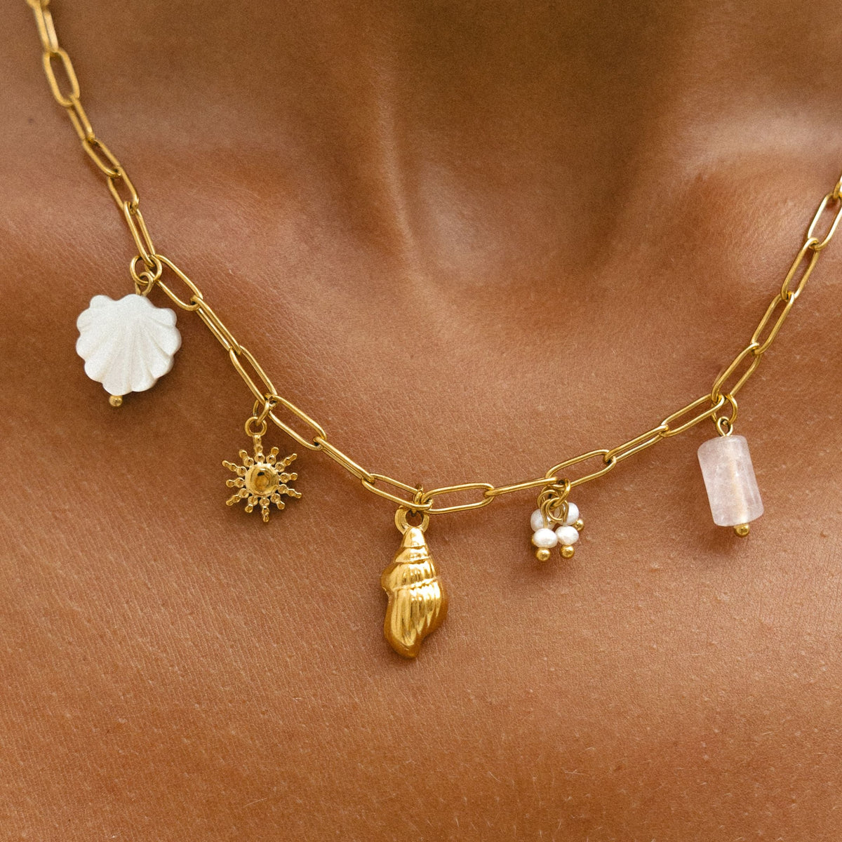 Shell Sun and Pearl Charm Necklace — Capri