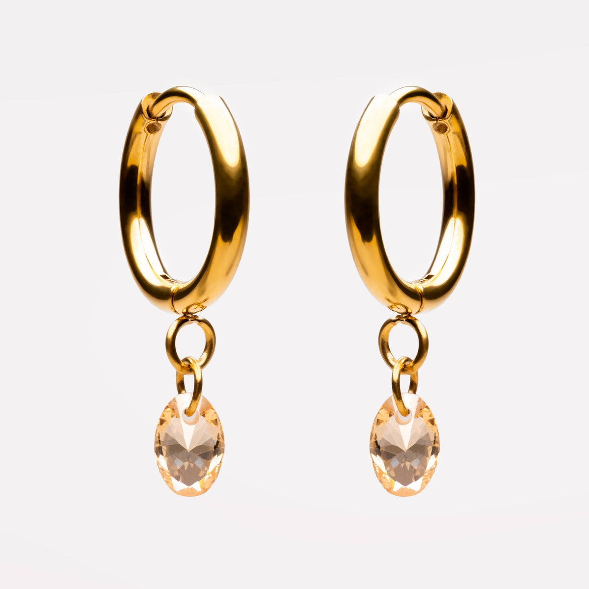 Oval Rose-Tone Stone Drop Hoop Earrings