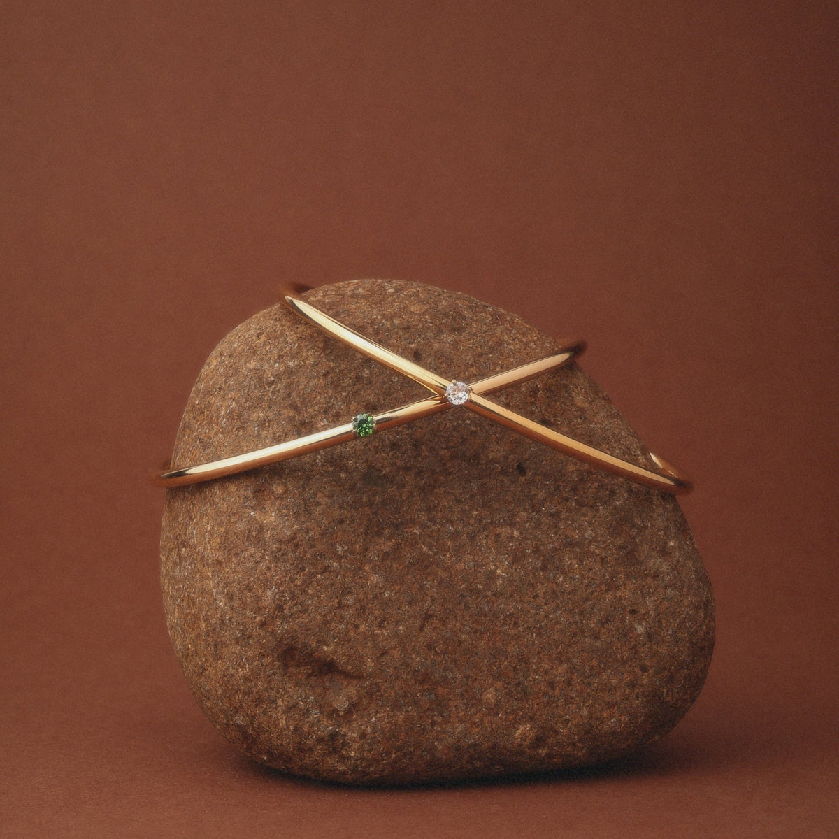 Green Zircon Open Cuff Bracelet, Steel