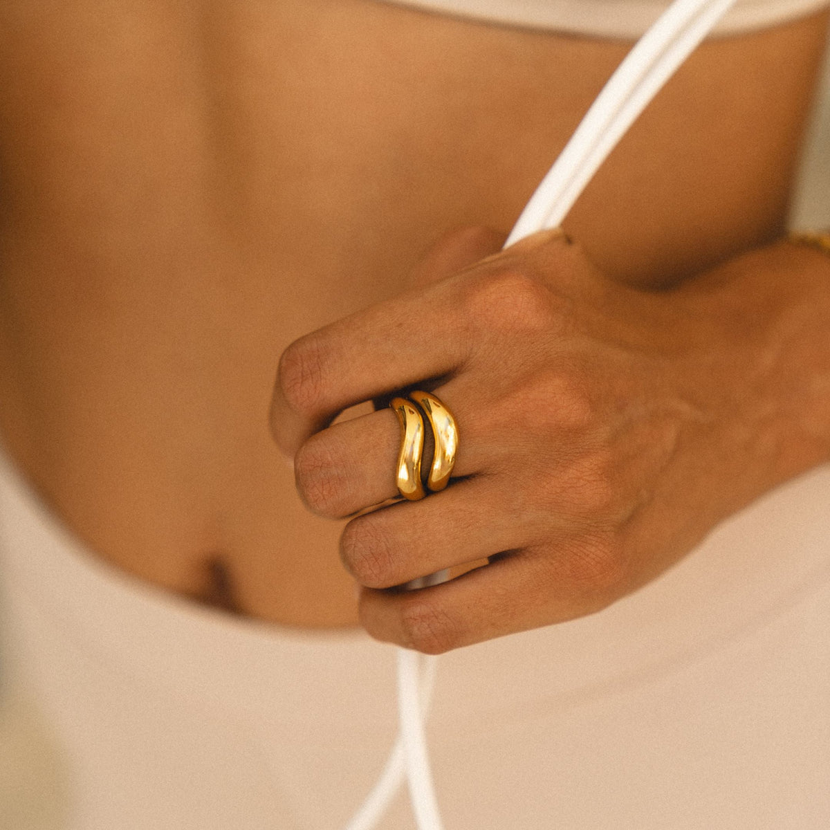 Two Sculpted Wave Rings Set — Double Trouble