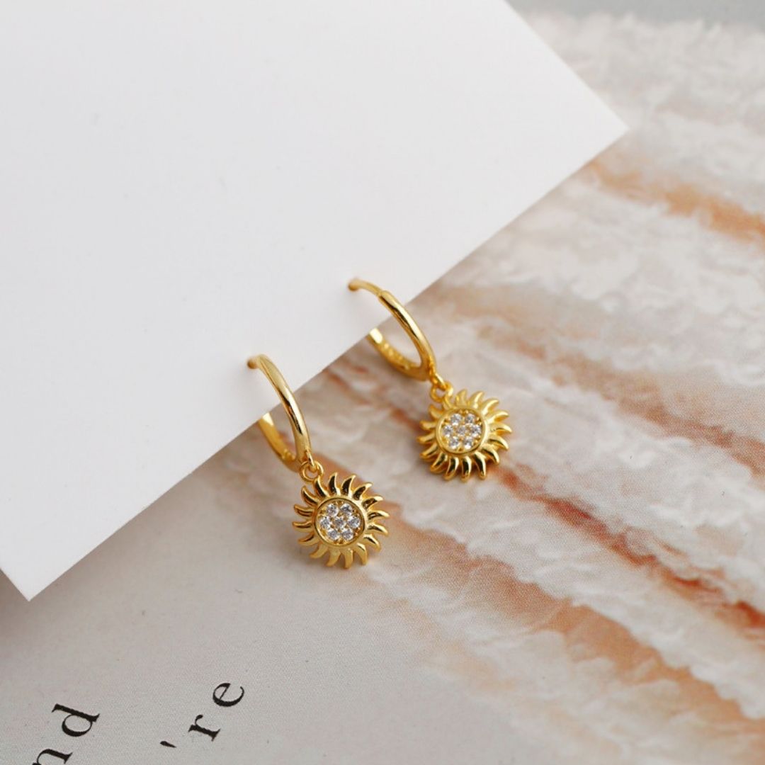 Sunburst Zirconia Hoop Earrings, 925 Silver — Helios