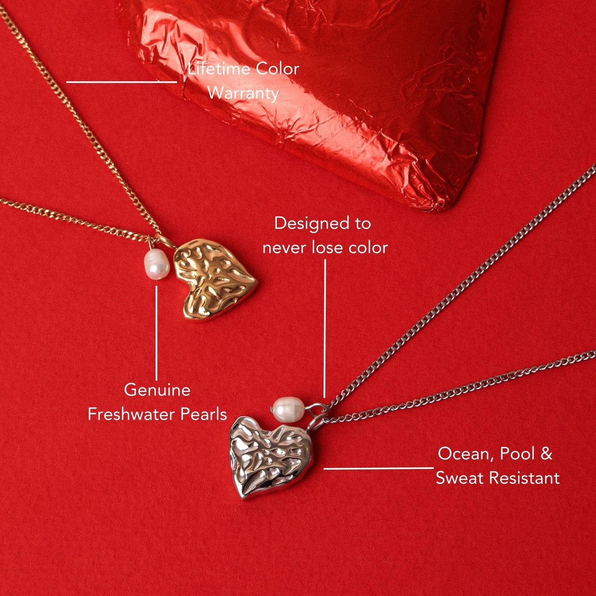 Textured Heart and Pearl Necklace — Valentine