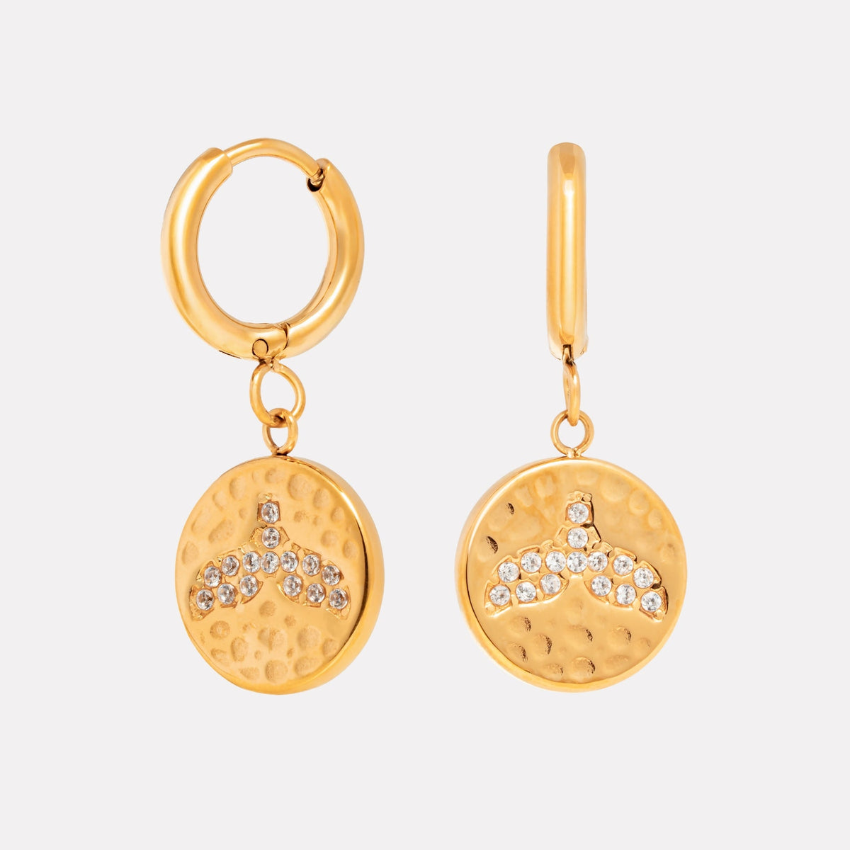 Whale Tail Coin Drop Hoop Earrings, Steel