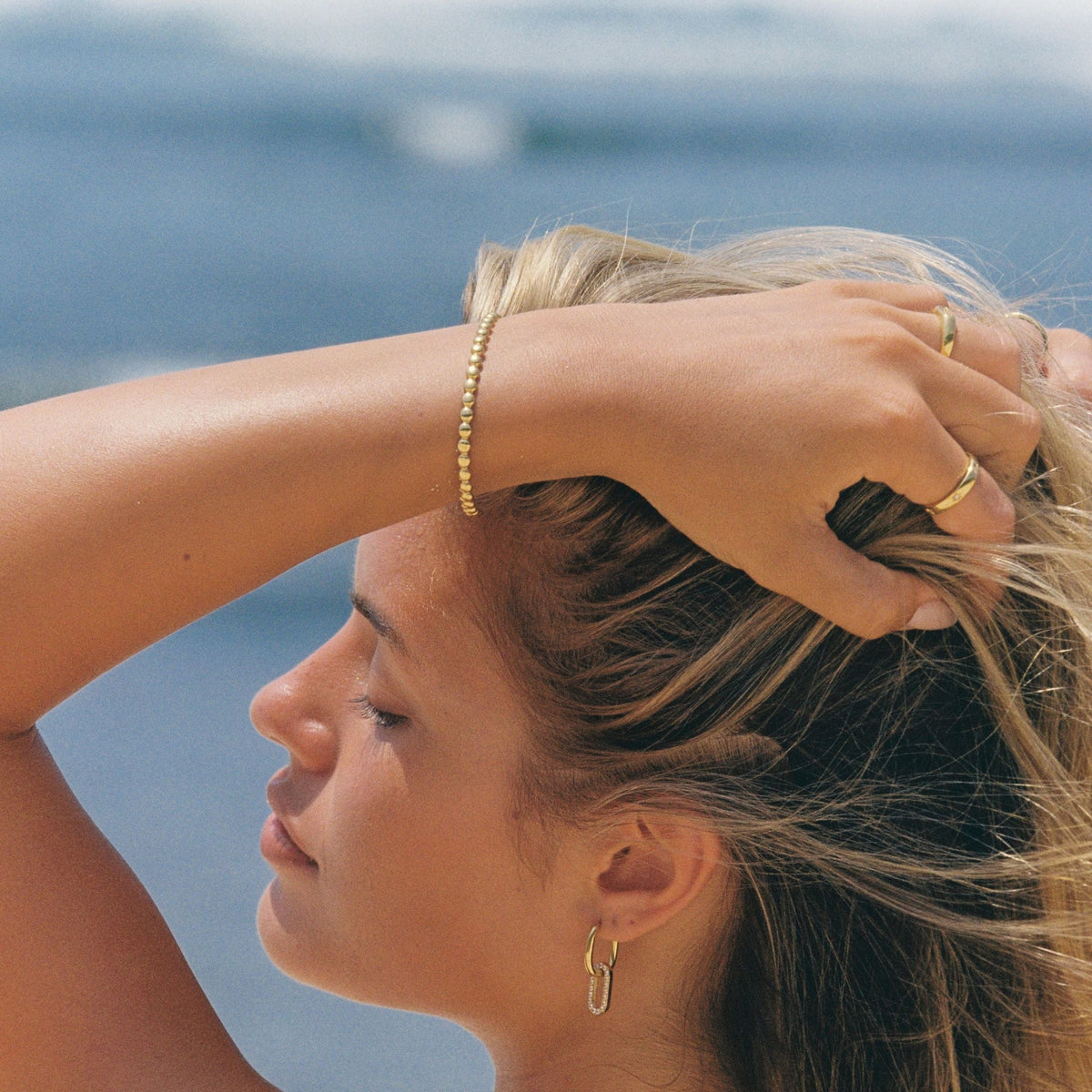 Beaded Cuff Bracelet, 18K Gold PVD Stainless Steel