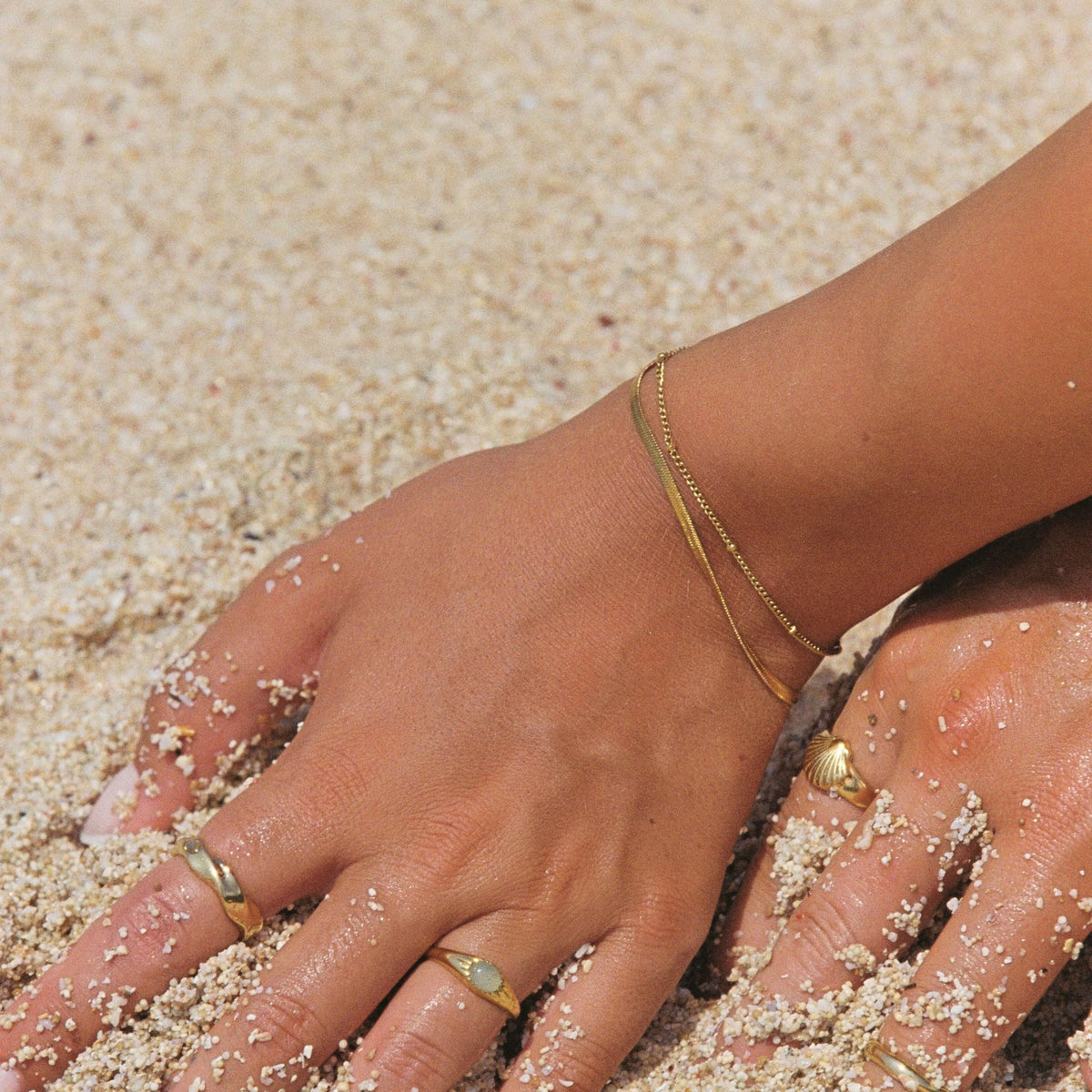 Herringbone and Beaded Layered Bracelet