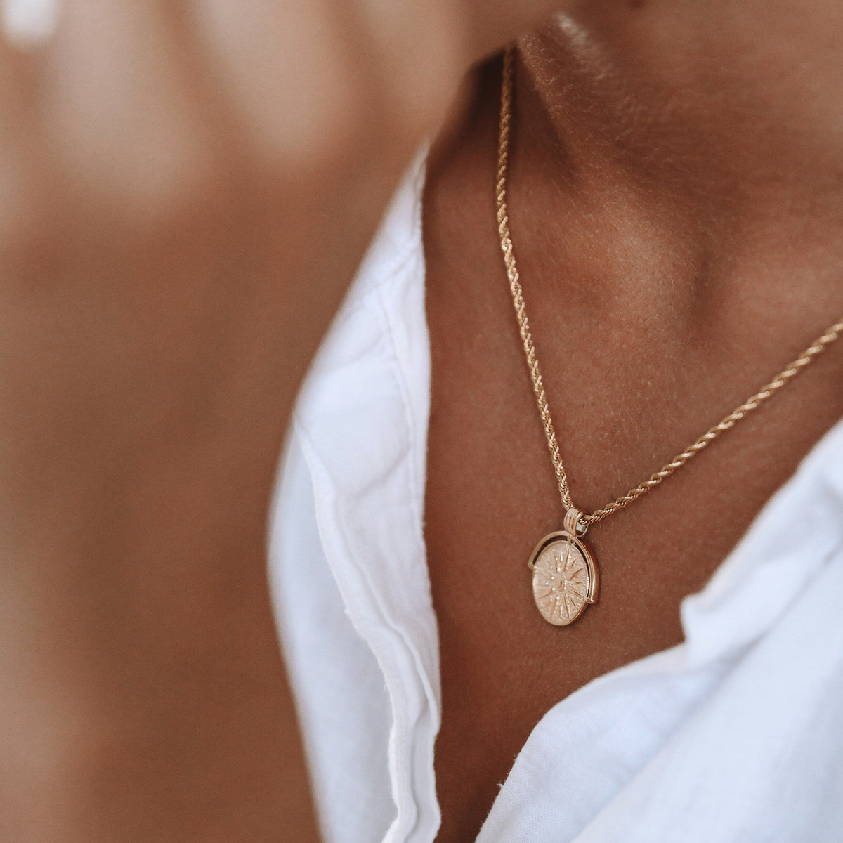 Sun Coin Rope Chain Necklace, 21 mm