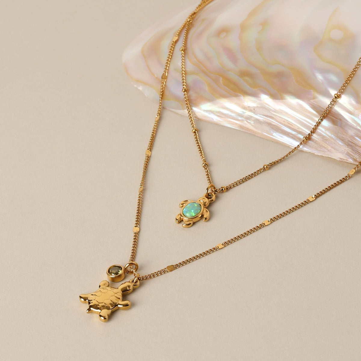 Simulated Opal Turtle Necklace, 45 cm