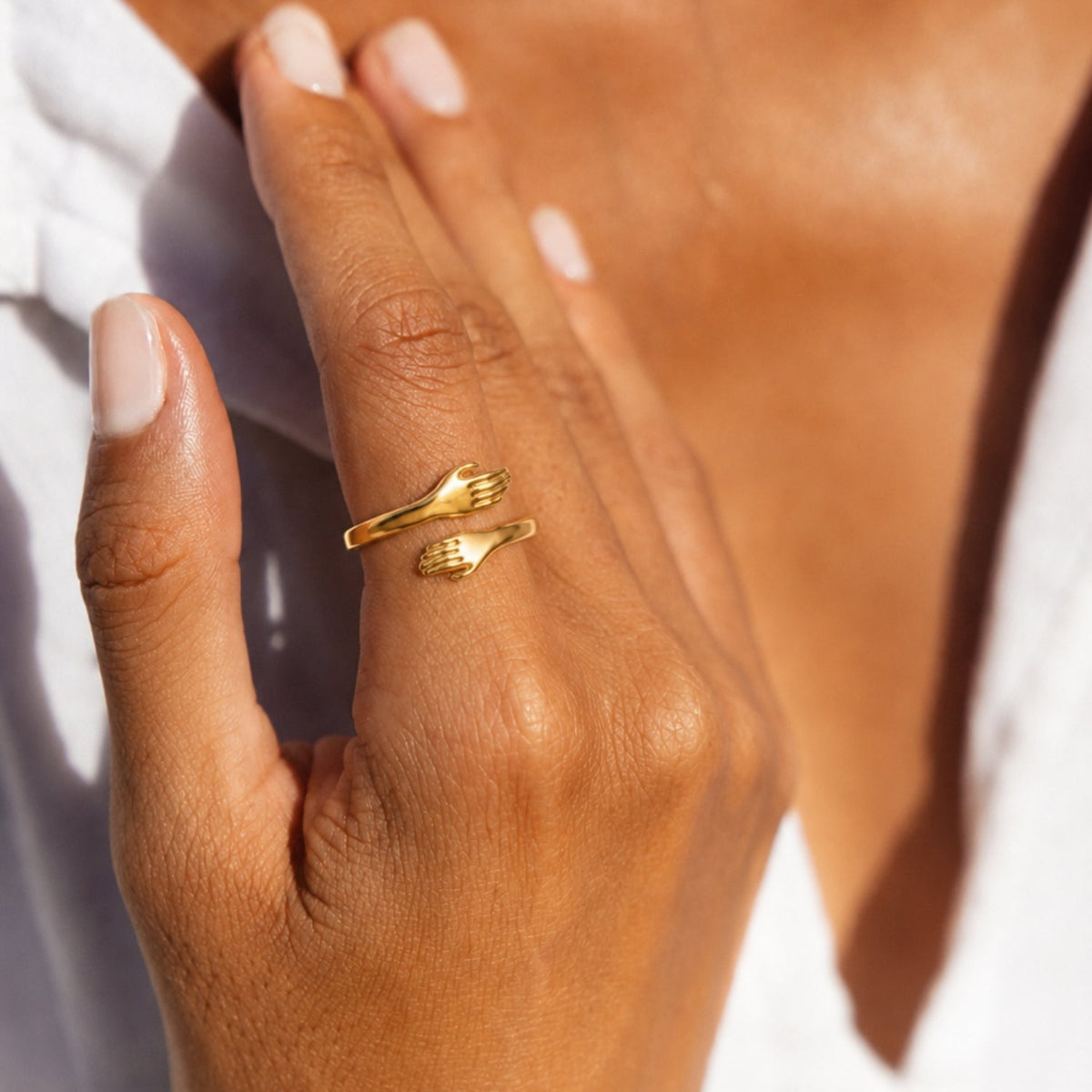 Adjustable Hug Hands Ring, Steel — Embrace