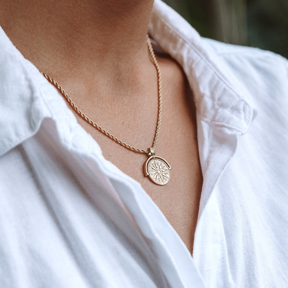 Sun Coin Rope Chain Necklace, 21 mm