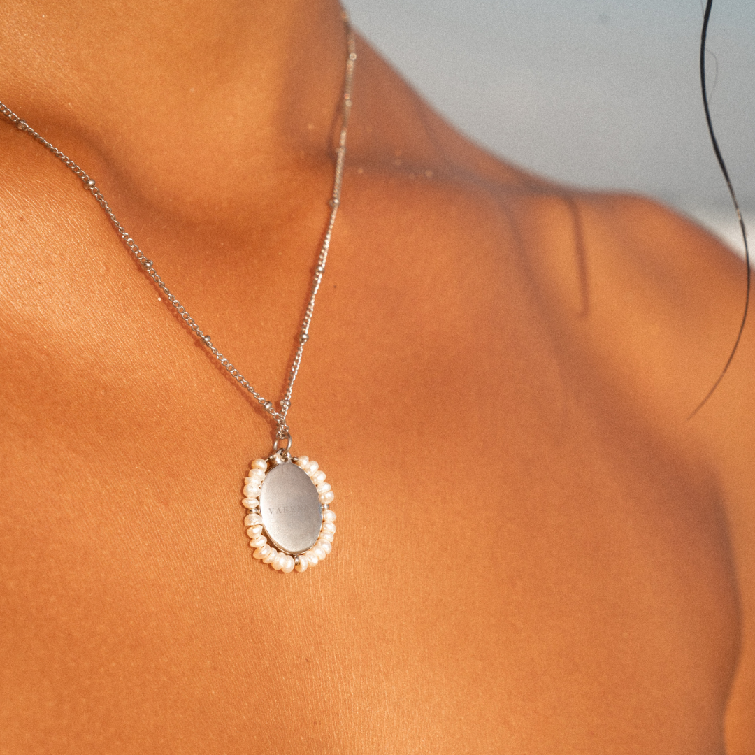 Virgin Mary Pearl Medallion Necklace — Grace
