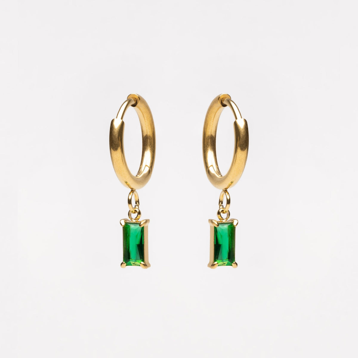 Green Zircon Drop Hoop Earrings, 3 × 6 mm