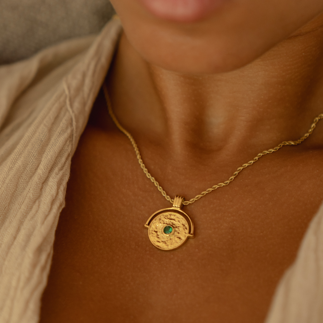 Green Stone Coin Pendant Necklace — Gaia