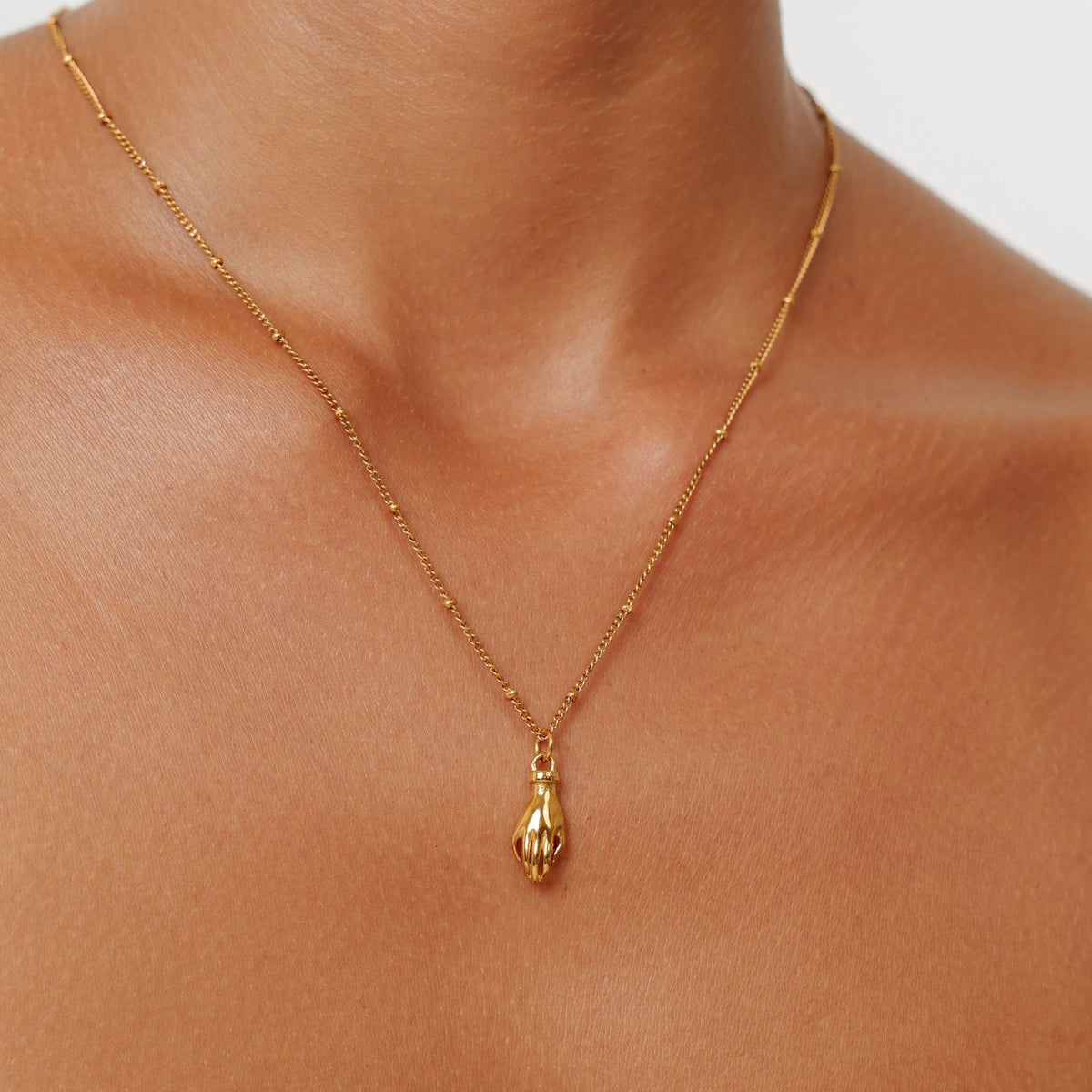 Hand Pendant Necklace with Green Zircon