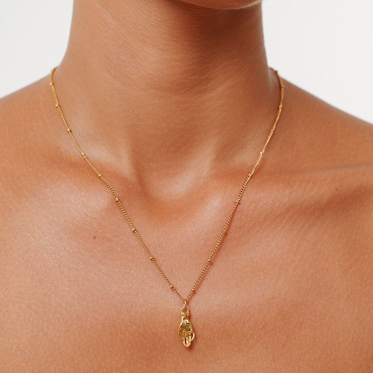 Hand Pendant Necklace with Green Zircon