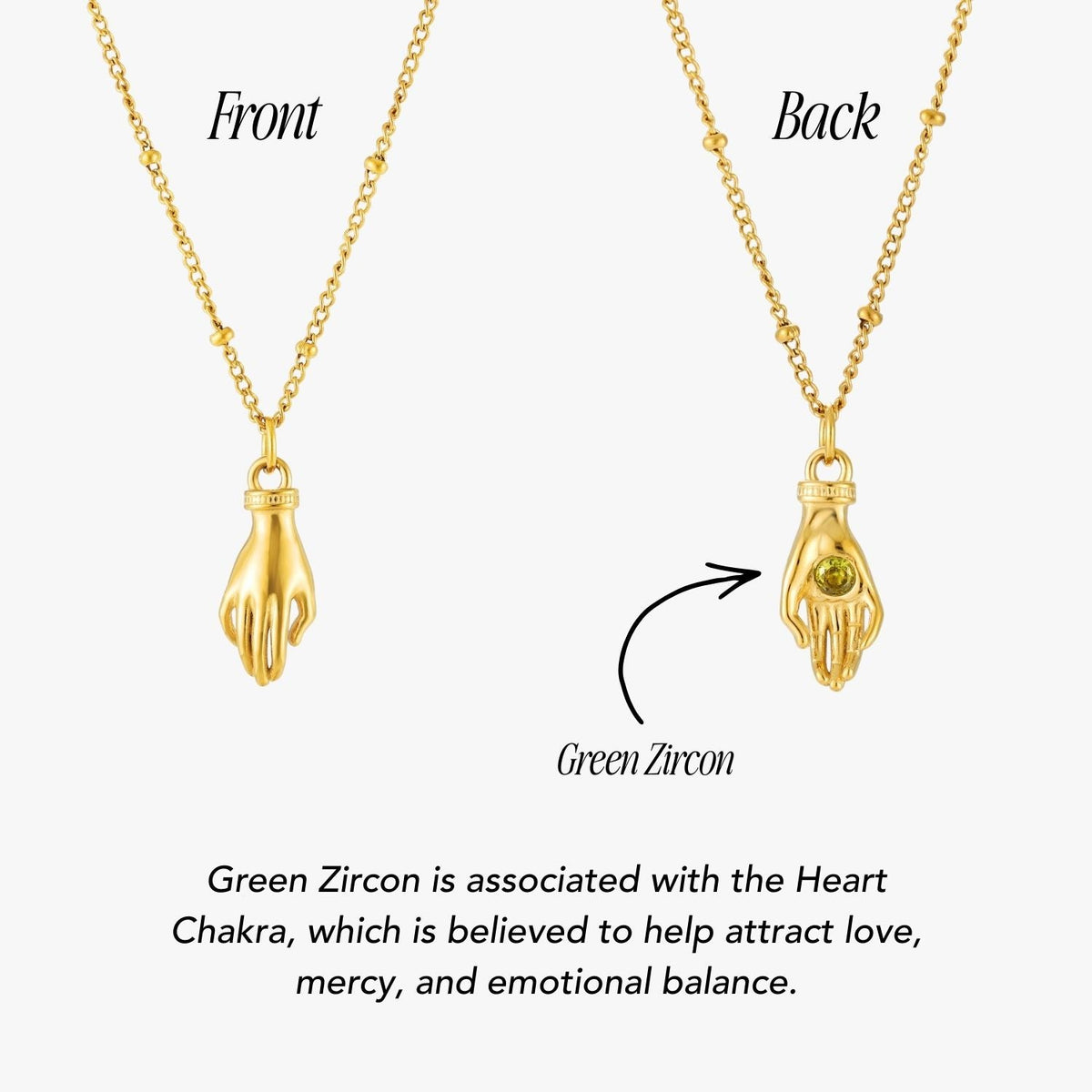 Hand Pendant Necklace with Green Zircon