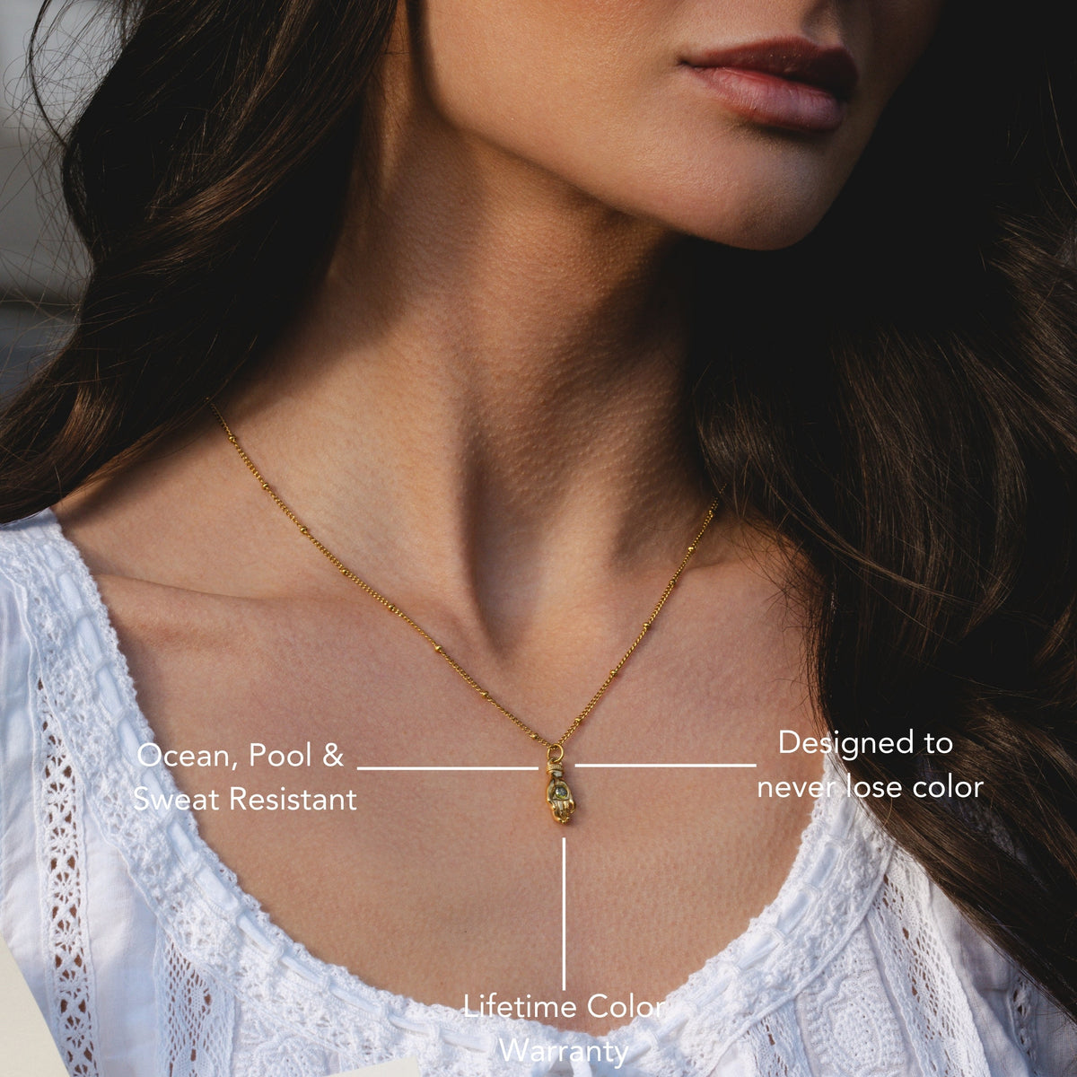 Hand Pendant Necklace with Green Zircon