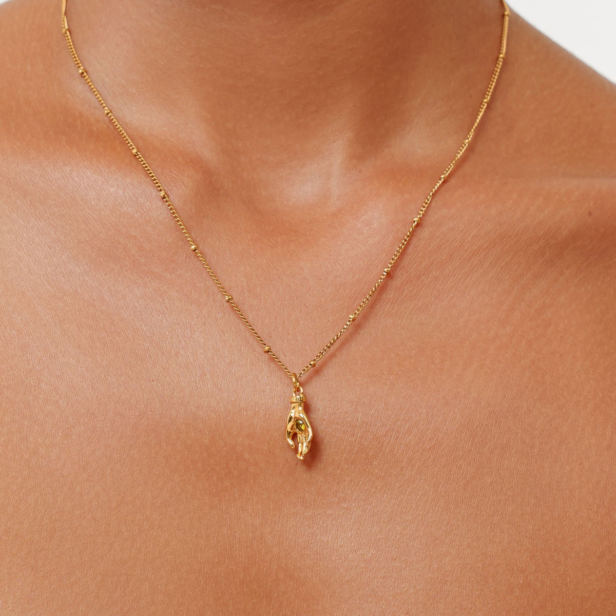 Hand Pendant Necklace with Green Zircon