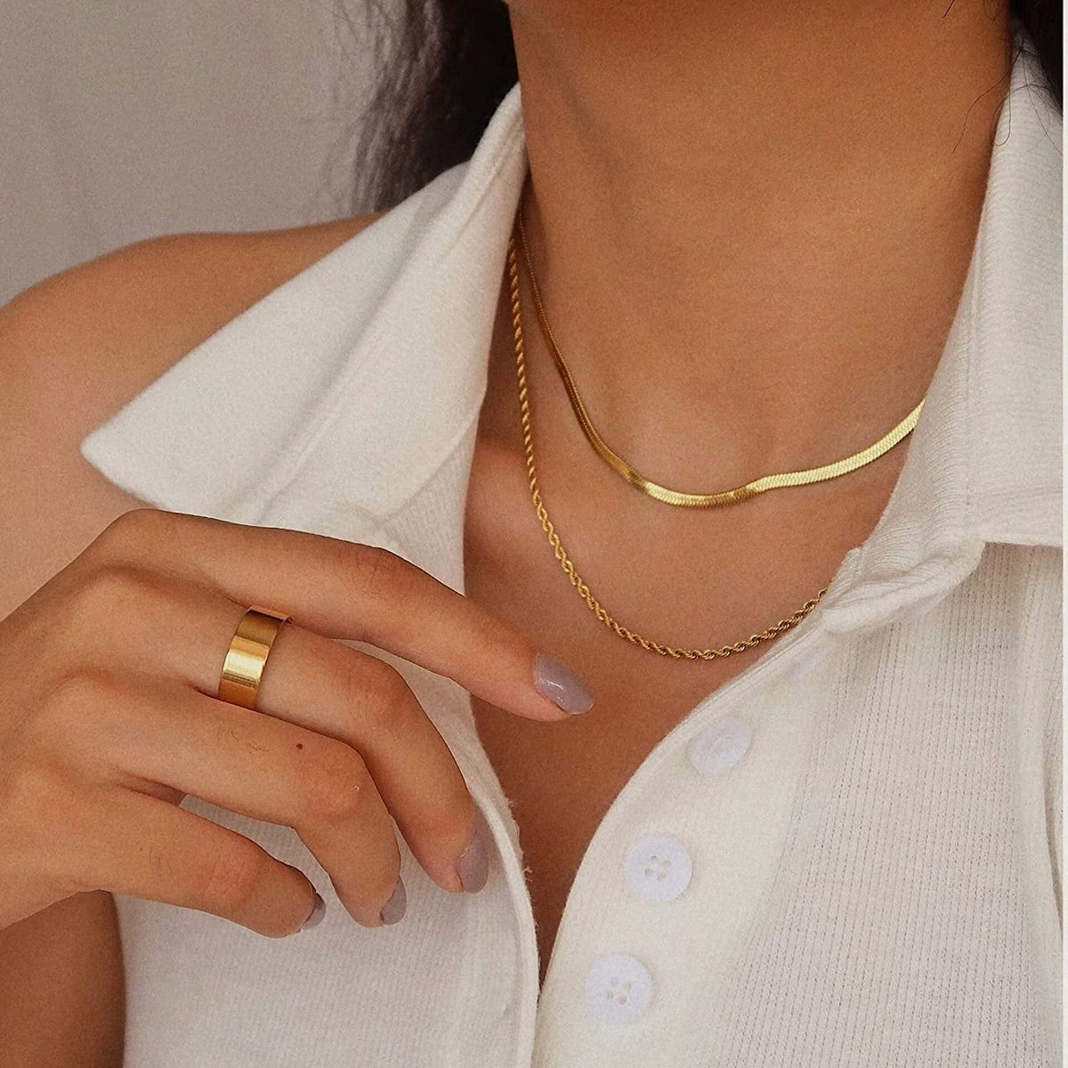 Flat Chain Layered Necklace — Hailey