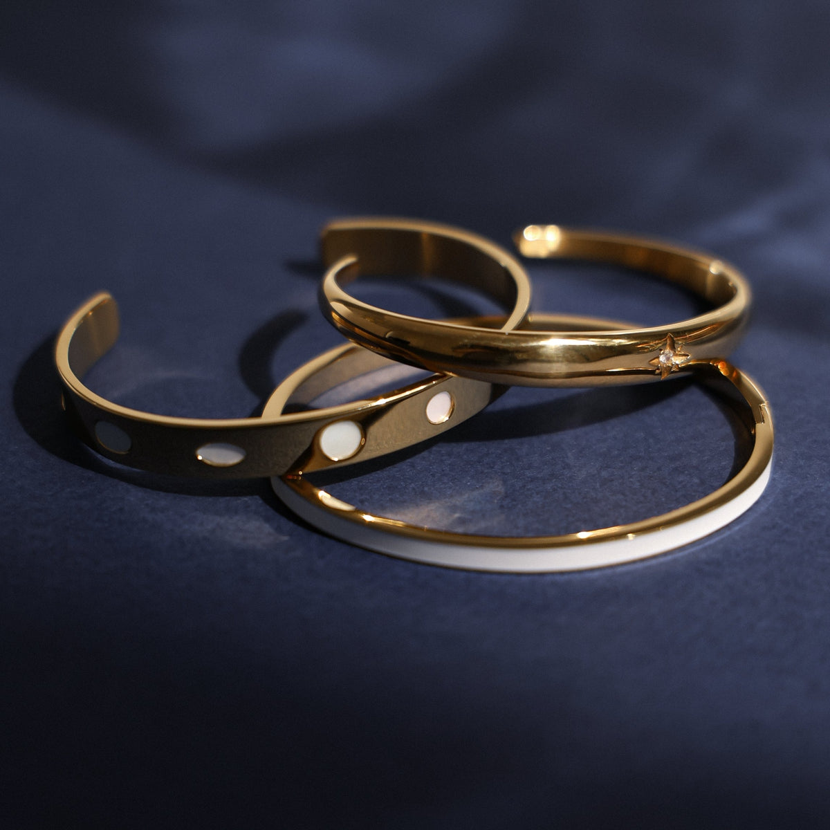 White Enamel Oval Bangle, Steel — Halo