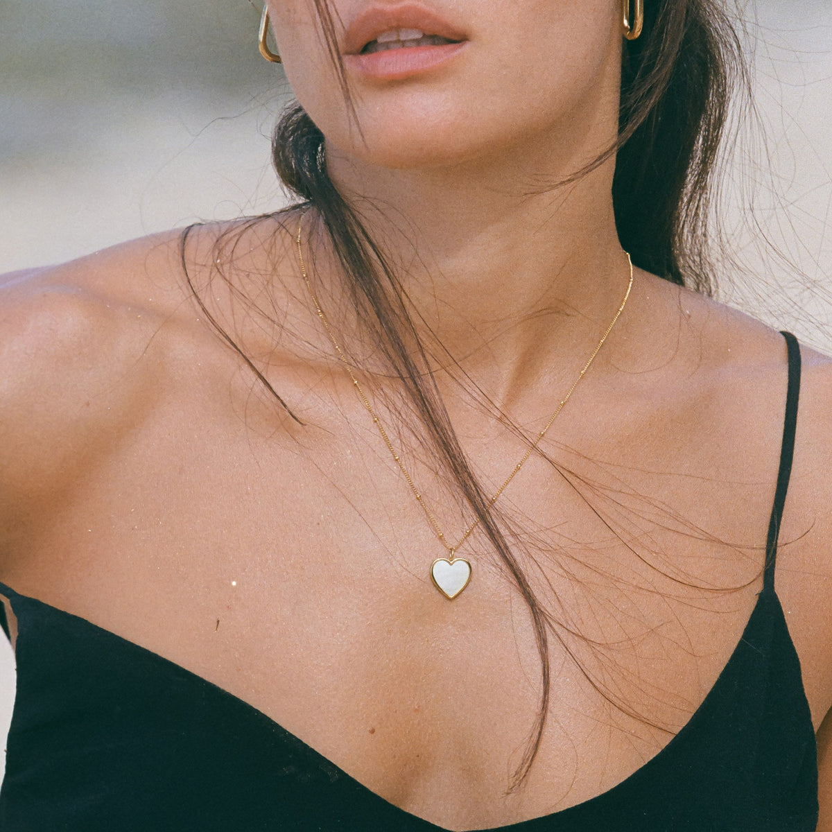 Mother-of-Pearl Heart Necklace, 45 cm — Love