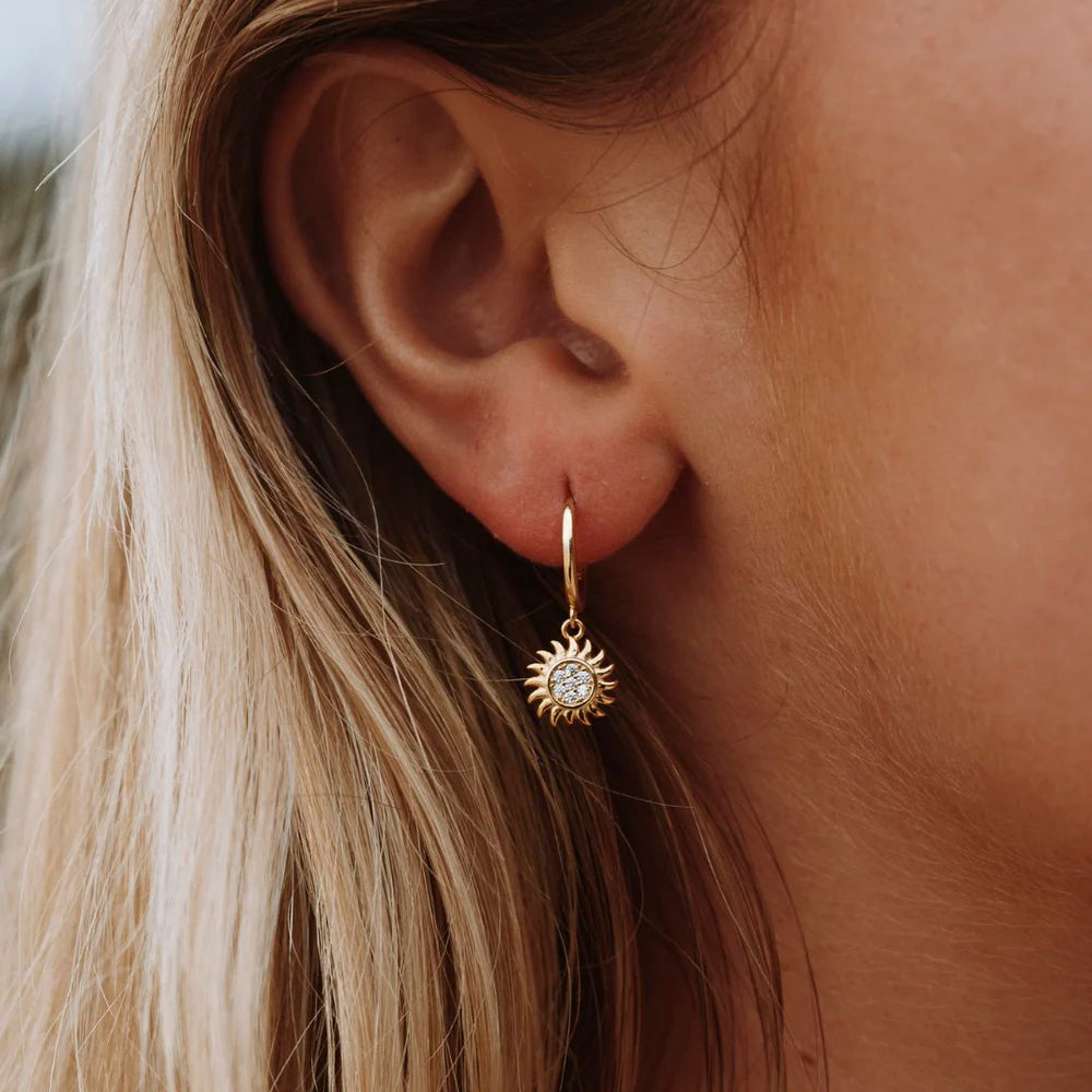 Sunburst Zirconia Hoop Earrings, 925 Silver — Helios