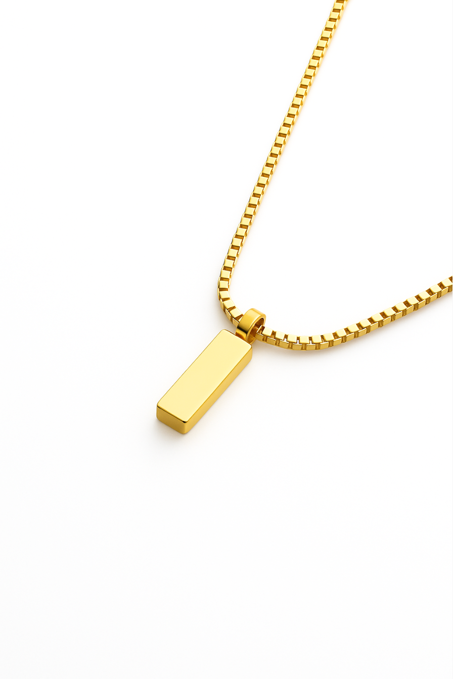 Men’s Bar Pendant Necklace, 60 cm, 14K Gold-Plated Steel