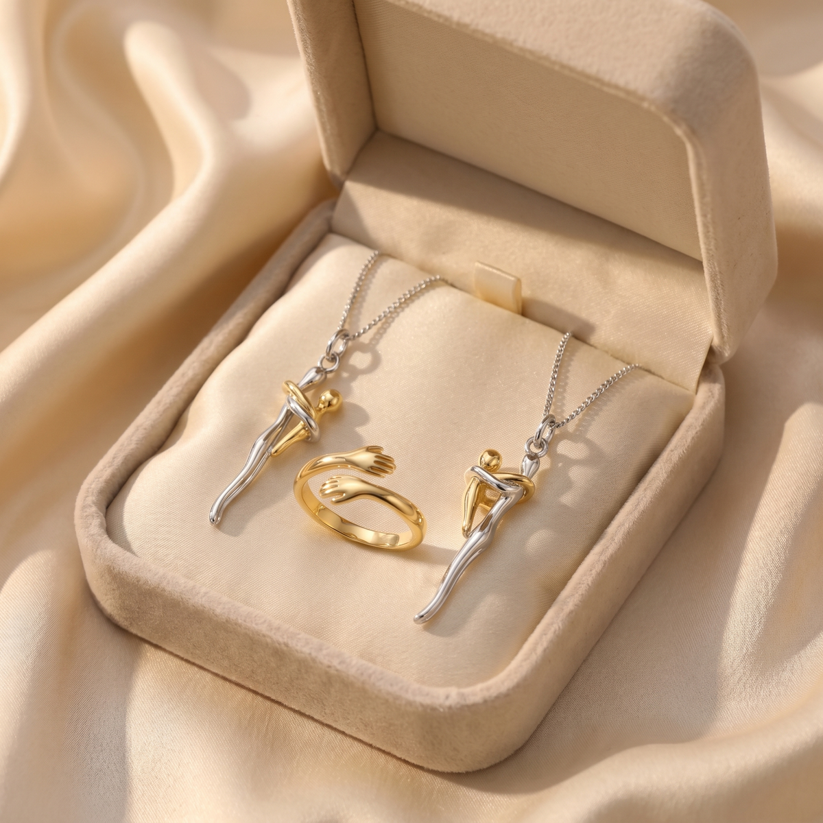 Two Embrace Necklaces and Hug Ring Set