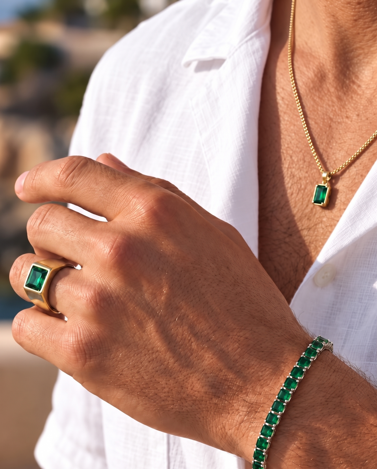 Men’s 2 Carat Lab-Grown Emerald Pendant Necklace, 18K Gold-Plated