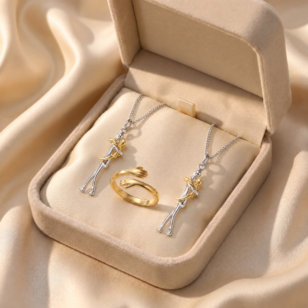 Two Embrace Necklaces and Hug Ring Set